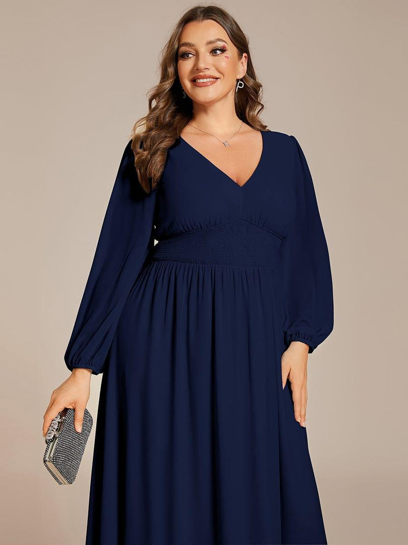 ever AMARA|Chiffon V-Neck Long Sleeves Elastic Band Midi Wedding Guest Dress