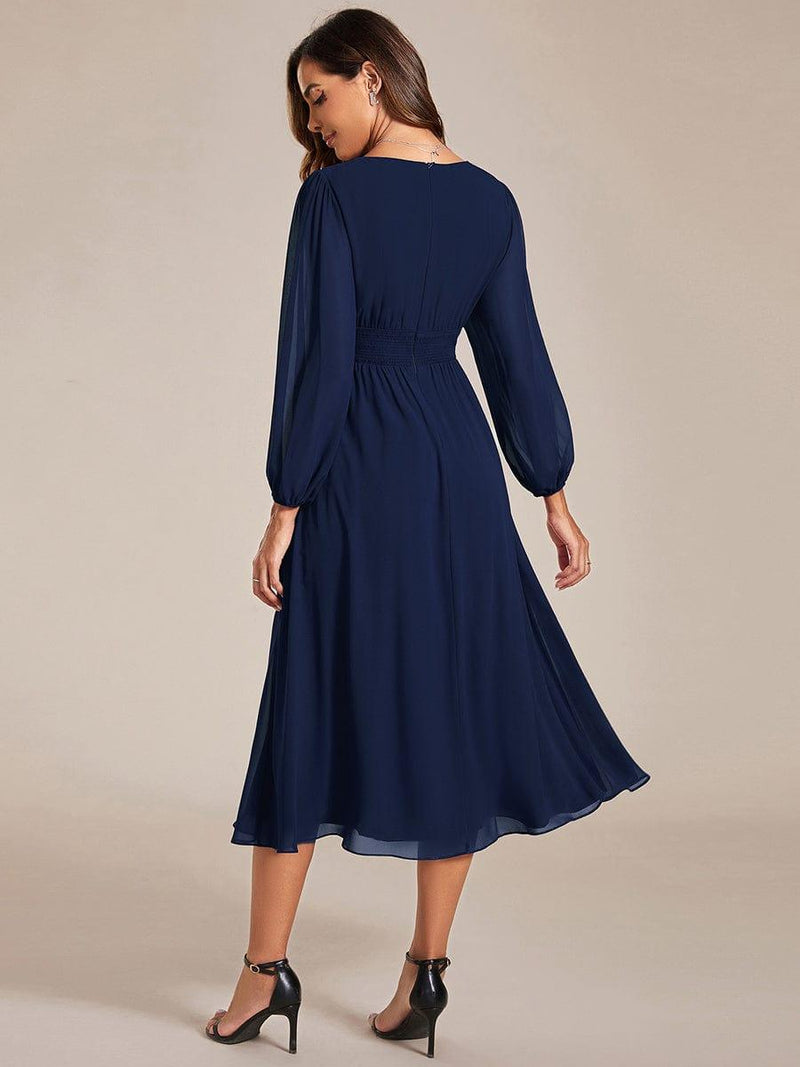 ever AMARA|Chiffon V-Neck Long Sleeves Elastic Band Midi Wedding Guest Dress