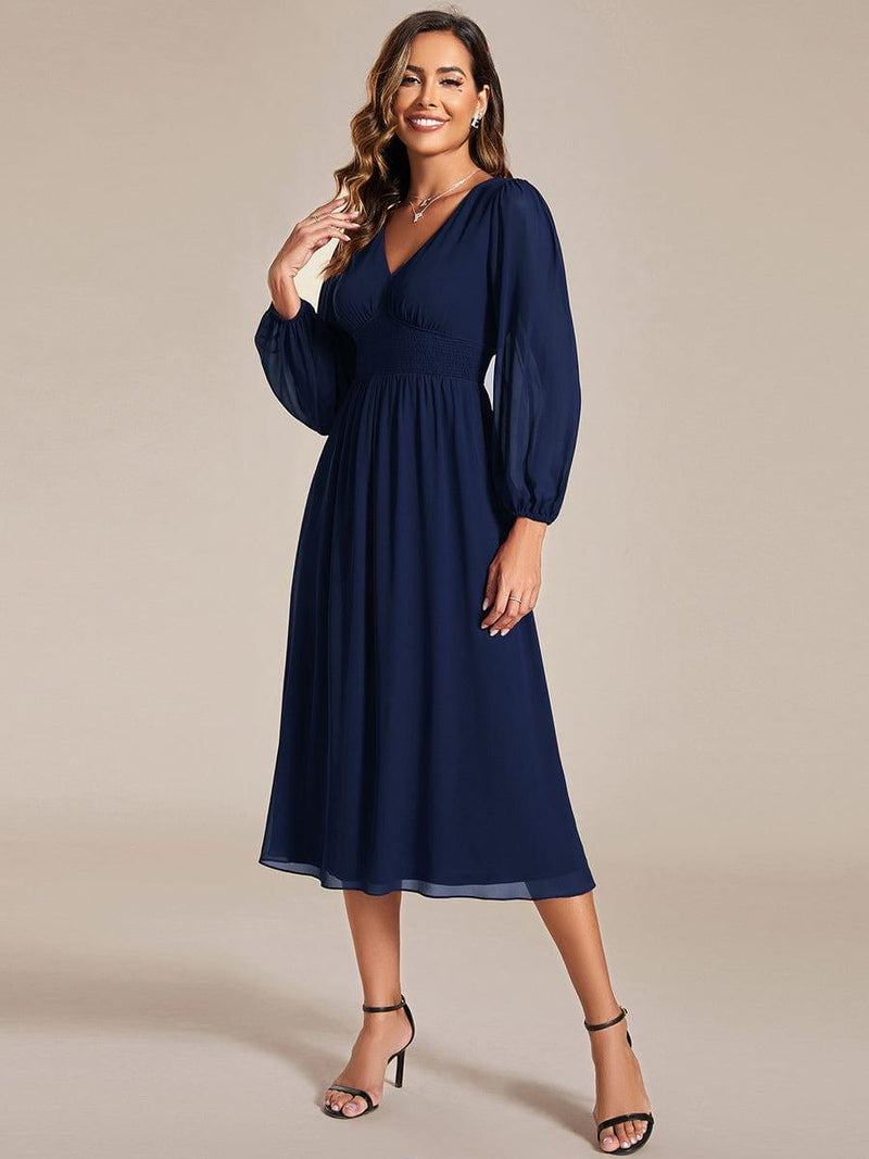 ever AMARA|Chiffon V-Neck Long Sleeves Elastic Band Midi Wedding Guest Dress