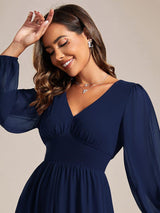 ever AMARA|Chiffon V-Neck Long Sleeves Elastic Band Midi Wedding Guest Dress