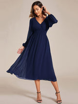 ever AMARA|Chiffon V-Neck Long Sleeves Elastic Band Midi Wedding Guest Dress