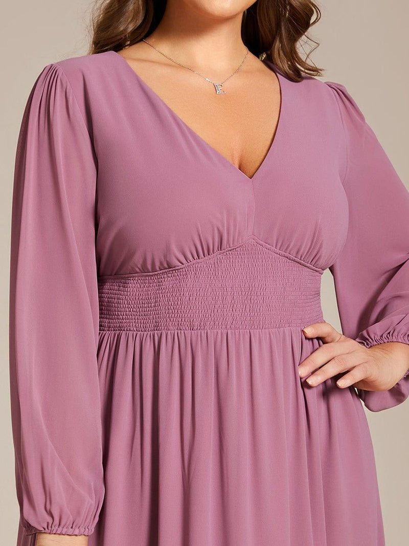 ever AMARA|Chiffon V-Neck Long Sleeves Elastic Band Midi Wedding Guest Dress