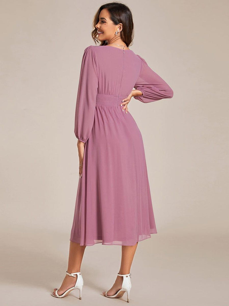 ever AMARA|Chiffon V-Neck Long Sleeves Elastic Band Midi Wedding Guest Dress