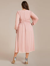 ever AMARA|Chiffon V-Neck Long Sleeves Elastic Band Midi Wedding Guest Dress