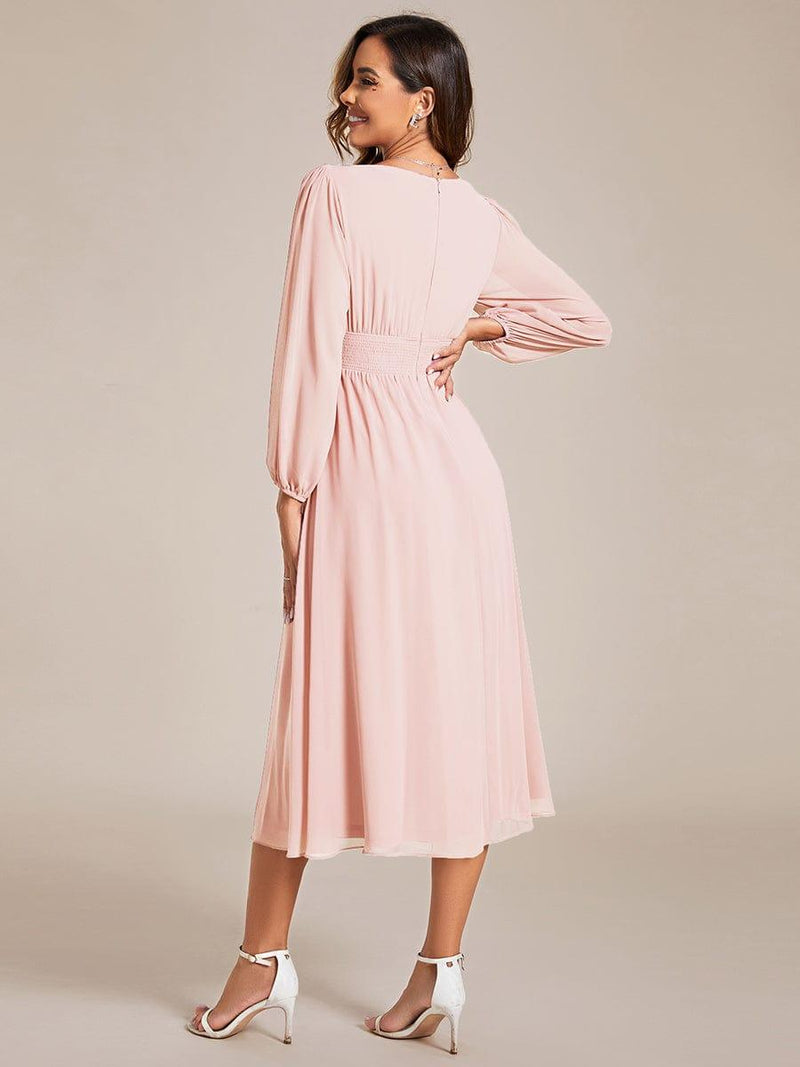 ever AMARA|Chiffon V-Neck Long Sleeves Elastic Band Midi Wedding Guest Dress