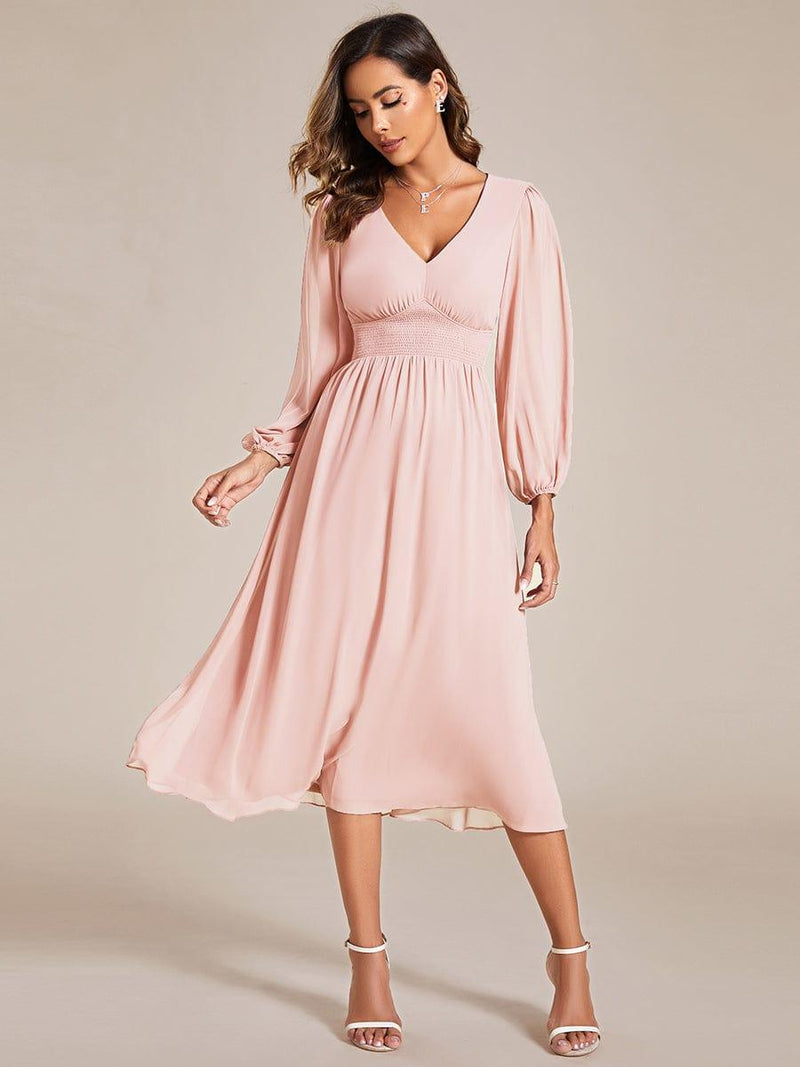 ever AMARA|Chiffon V-Neck Long Sleeves Elastic Band Midi Wedding Guest Dress