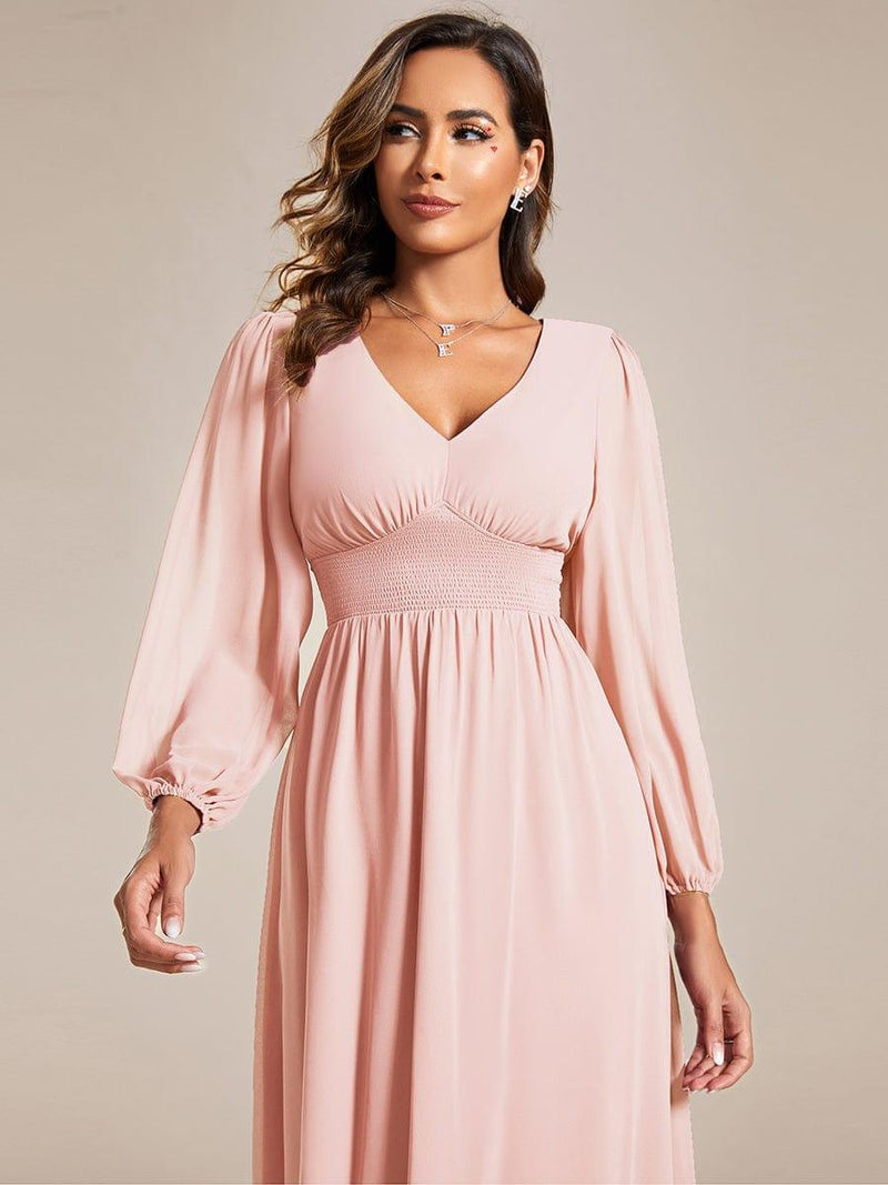 ever AMARA|Chiffon V-Neck Long Sleeves Elastic Band Midi Wedding Guest Dress