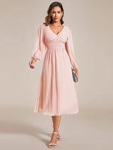 ever AMARA|Chiffon V-Neck Long Sleeves Elastic Band Midi Wedding Guest Dress