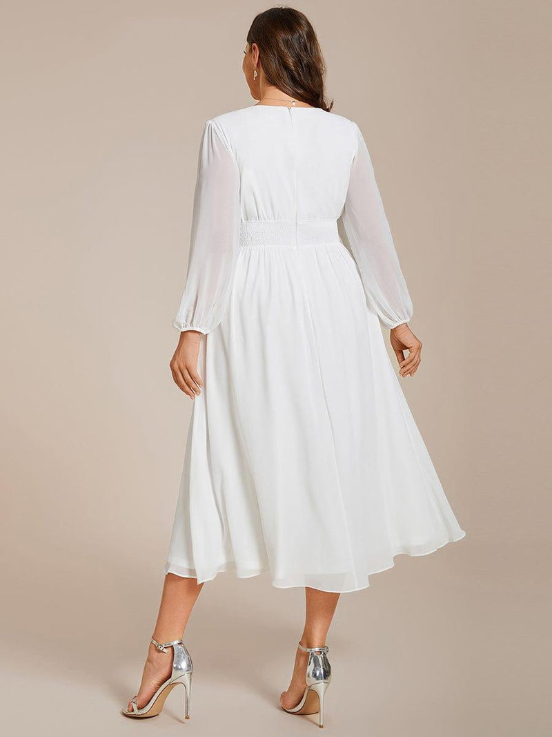 ever AMARA|Chiffon V-Neck Long Sleeves Elastic Band Midi Wedding Guest Dress