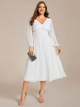 ever AMARA|Chiffon V-Neck Long Sleeves Elastic Band Midi Wedding Guest Dress