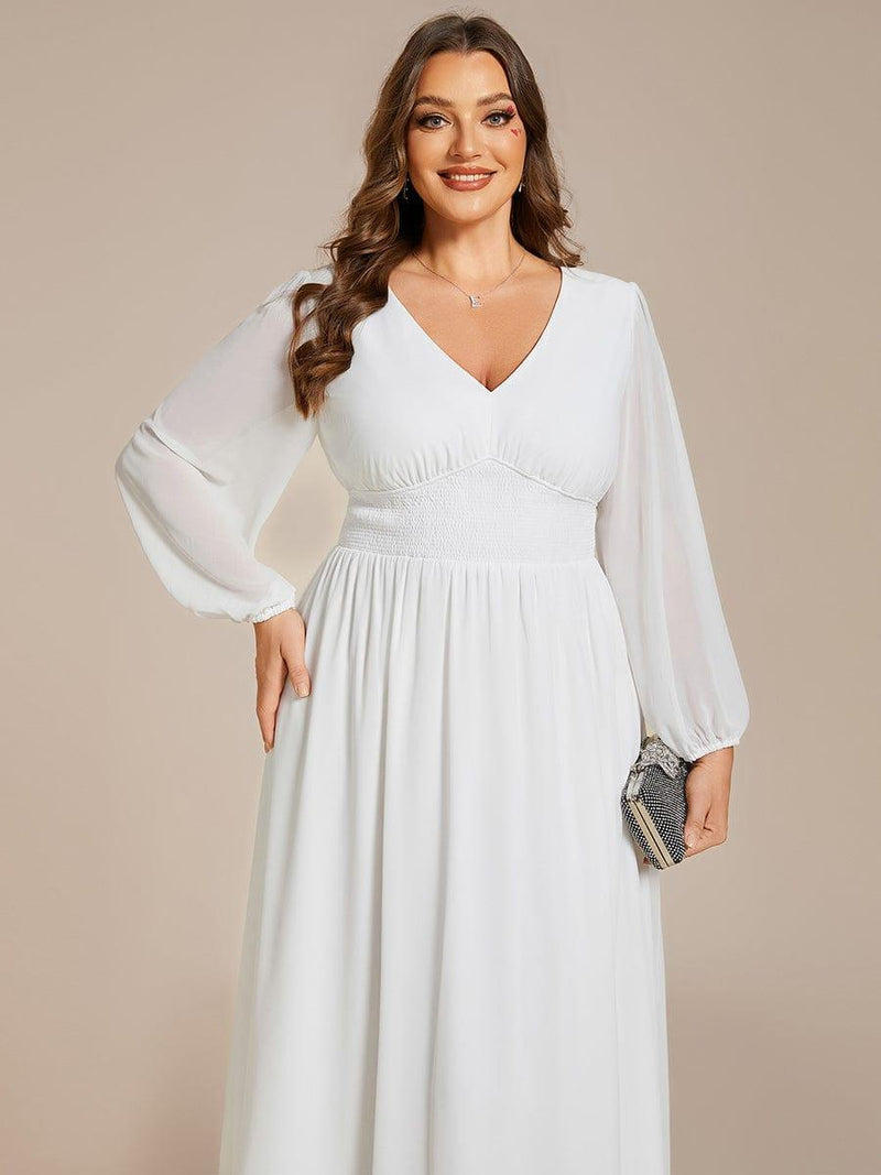 ever AMARA|Chiffon V-Neck Long Sleeves Elastic Band Midi Wedding Guest Dress