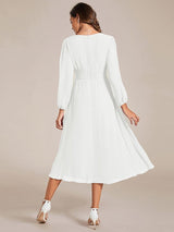 ever AMARA|Chiffon V-Neck Long Sleeves Elastic Band Midi Wedding Guest Dress