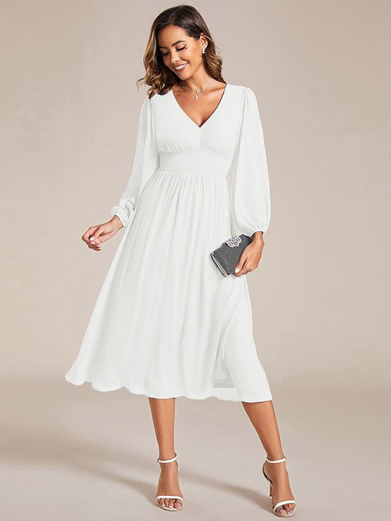 ever AMARA|Chiffon V-Neck Long Sleeves Elastic Band Midi Wedding Guest Dress