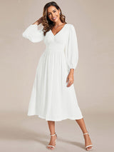 ever AMARA|Chiffon V-Neck Long Sleeves Elastic Band Midi Wedding Guest Dress