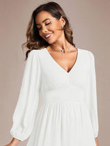 ever AMARA|Chiffon V-Neck Long Sleeves Elastic Band Midi Wedding Guest Dress