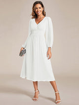 ever AMARA|Chiffon V-Neck Long Sleeves Elastic Band Midi Wedding Guest Dress
