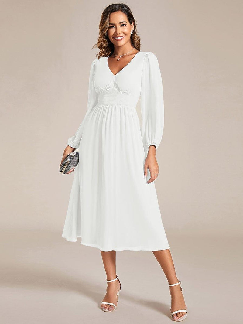 ever AMARA|Chiffon V-Neck Long Sleeves Elastic Band Midi Wedding Guest Dress