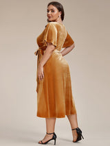 ever LENNA|One-Piece Type Short Sleeves V-Neck Velvet Midi Wedding Guest Dress