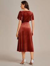 ever LENNA|One-Piece Type Short Sleeves V-Neck Velvet Midi Wedding Guest Dress