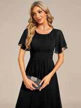 ever EDEN|Flowy Chiffon Round Neckline A-Line Knee Length Wedding Guest Dress