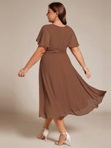 ever EDEN|Flowy Chiffon Round Neckline A-Line Knee Length Wedding Guest Dress