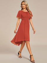 ever EDEN|Flowy Chiffon Round Neckline A-Line Knee Length Wedding Guest Dress