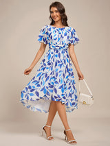 ever EDEN|Flowy Chiffon Round Neckline A-Line Knee Length Wedding Guest Dress