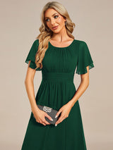 ever EDEN|Flowy Chiffon Round Neckline A-Line Knee Length Wedding Guest Dress