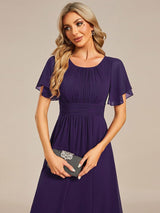 ever EDEN|Flowy Chiffon Round Neckline A-Line Knee Length Wedding Guest Dress