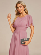 ever EDEN|Flowy Chiffon Round Neckline A-Line Knee Length Wedding Guest Dress