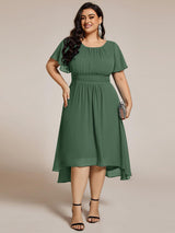 pretty EDEN|Plus Size Pleated Round Neckline A-Line Midi Chiffon Wedding Guest Dress