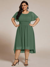 pretty EDEN|Plus Size Pleated Round Neckline A-Line Midi Chiffon Wedding Guest Dress