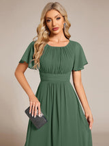 ever EDEN|Flowy Chiffon Round Neckline A-Line Knee Length Wedding Guest Dress