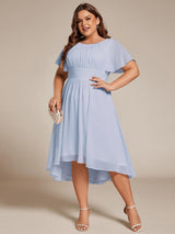 pretty EDEN|Plus Size Pleated Round Neckline A-Line Midi Chiffon Wedding Guest Dress