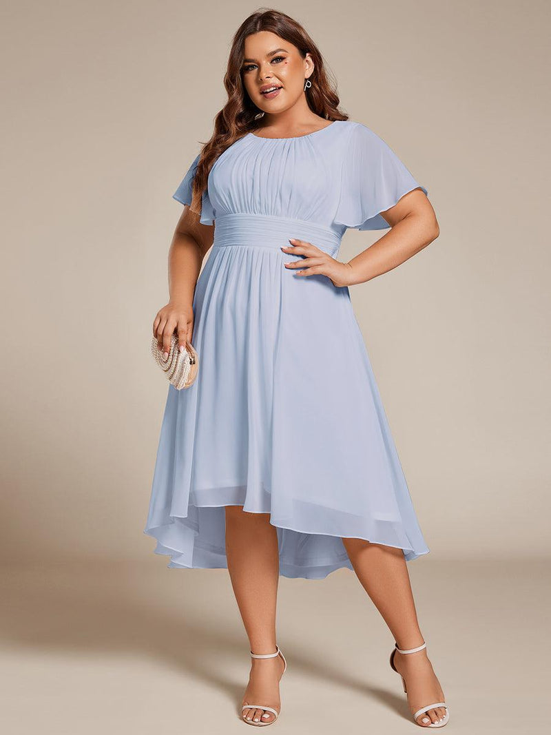 pretty EDEN|Plus Size Pleated Round Neckline A-Line Midi Chiffon Wedding Guest Dress