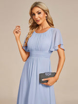 ever EDEN|Flowy Chiffon Round Neckline A-Line Knee Length Wedding Guest Dress