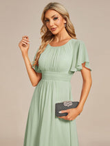 ever EDEN|Flowy Chiffon Round Neckline A-Line Knee Length Wedding Guest Dress