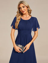 ever EDEN|Flowy Chiffon Round Neckline A-Line Knee Length Wedding Guest Dress