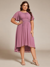 pretty EDEN|Plus Size Pleated Round Neckline A-Line Midi Chiffon Wedding Guest Dress