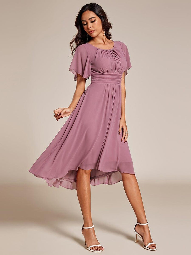 ever EDEN|Flowy Chiffon Round Neckline A-Line Knee Length Wedding Guest Dress