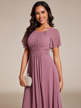 ever EDEN|Flowy Chiffon Round Neckline A-Line Knee Length Wedding Guest Dress