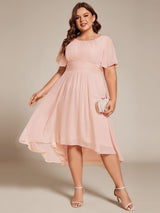 pretty EDEN|Plus Size Pleated Round Neckline A-Line Midi Chiffon Wedding Guest Dress