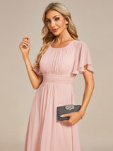 ever EDEN|Flowy Chiffon Round Neckline A-Line Knee Length Wedding Guest Dress