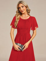 ever EDEN|Flowy Chiffon Round Neckline A-Line Knee Length Wedding Guest Dress