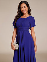 ever EDEN|Flowy Chiffon Round Neckline A-Line Knee Length Wedding Guest Dress