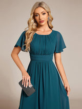 ever EDEN|Flowy Chiffon Round Neckline A-Line Knee Length Wedding Guest Dress