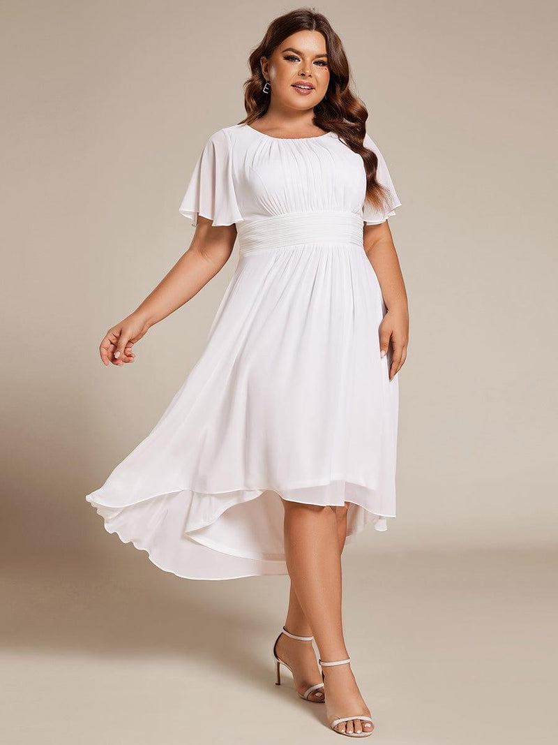 pretty EDEN|Plus Size Pleated Round Neckline A-Line Midi Chiffon Wedding Guest Dress