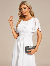 ever EDEN|Flowy Chiffon Round Neckline A-Line Knee Length Wedding Guest Dress