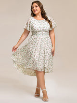 pretty EDEN|Plus Size Pleated Round Neckline A-Line Midi Chiffon Wedding Guest Dress