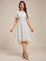 ever EDEN|Flowy Chiffon Round Neckline A-Line Knee Length Wedding Guest Dress